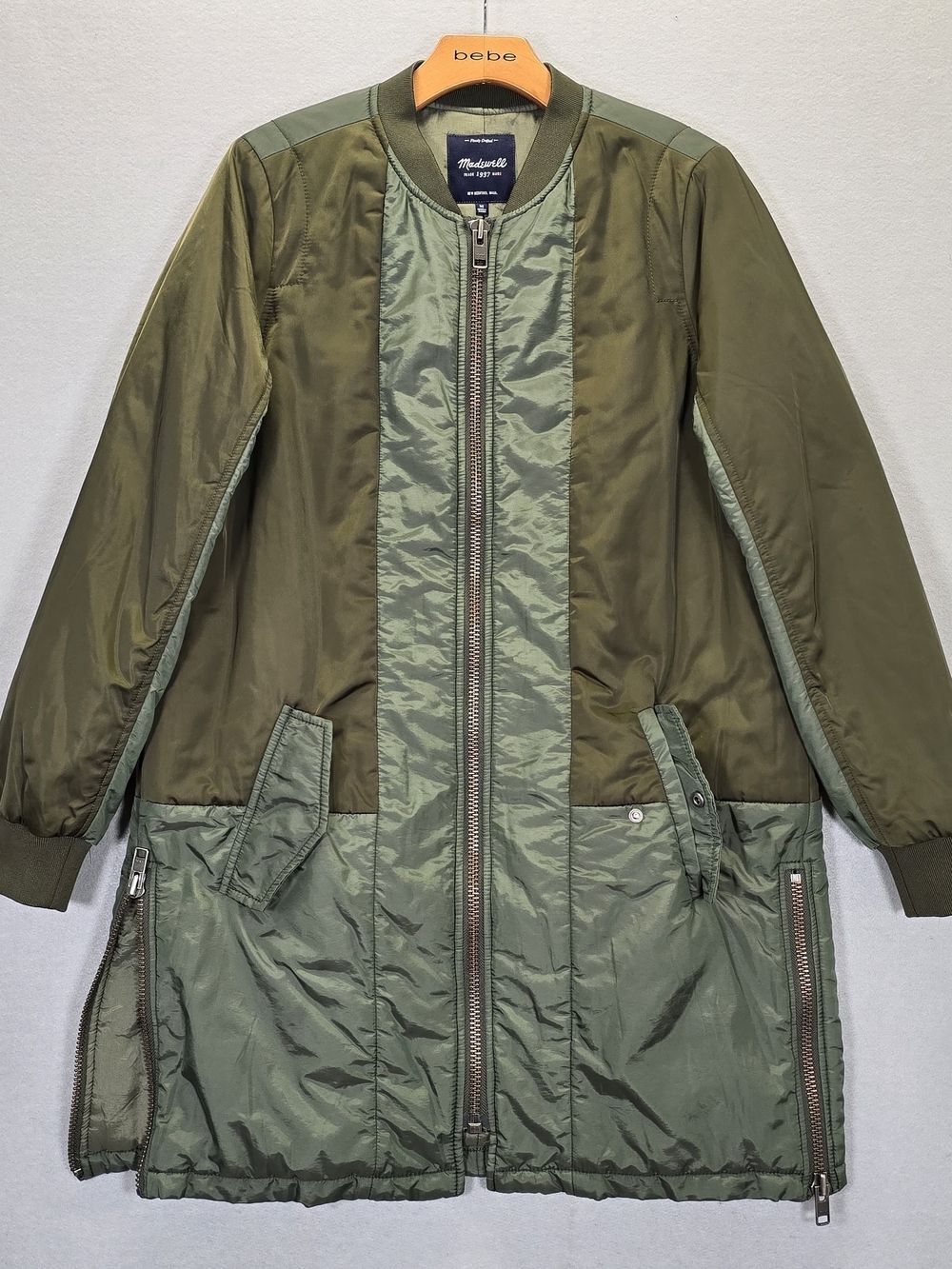 Madewell Women's M Oversized Green Long Padded Bomber Jacket